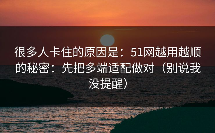 很多人卡住的原因是:51网越用越顺的秘密:先把多端适配做对(别说我没提醒) 很多人卡住的原因是:51网越用越顺的秘密:先把多端适配做对(别说我没提醒)